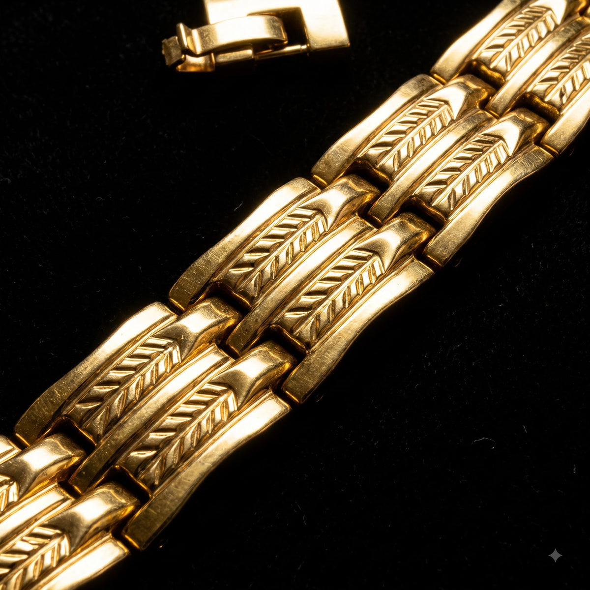 Triple-Layer Gold-Tone Link Bracelet for Men | Length 8.8 inches | Width 14 mm | Weight 45 gram