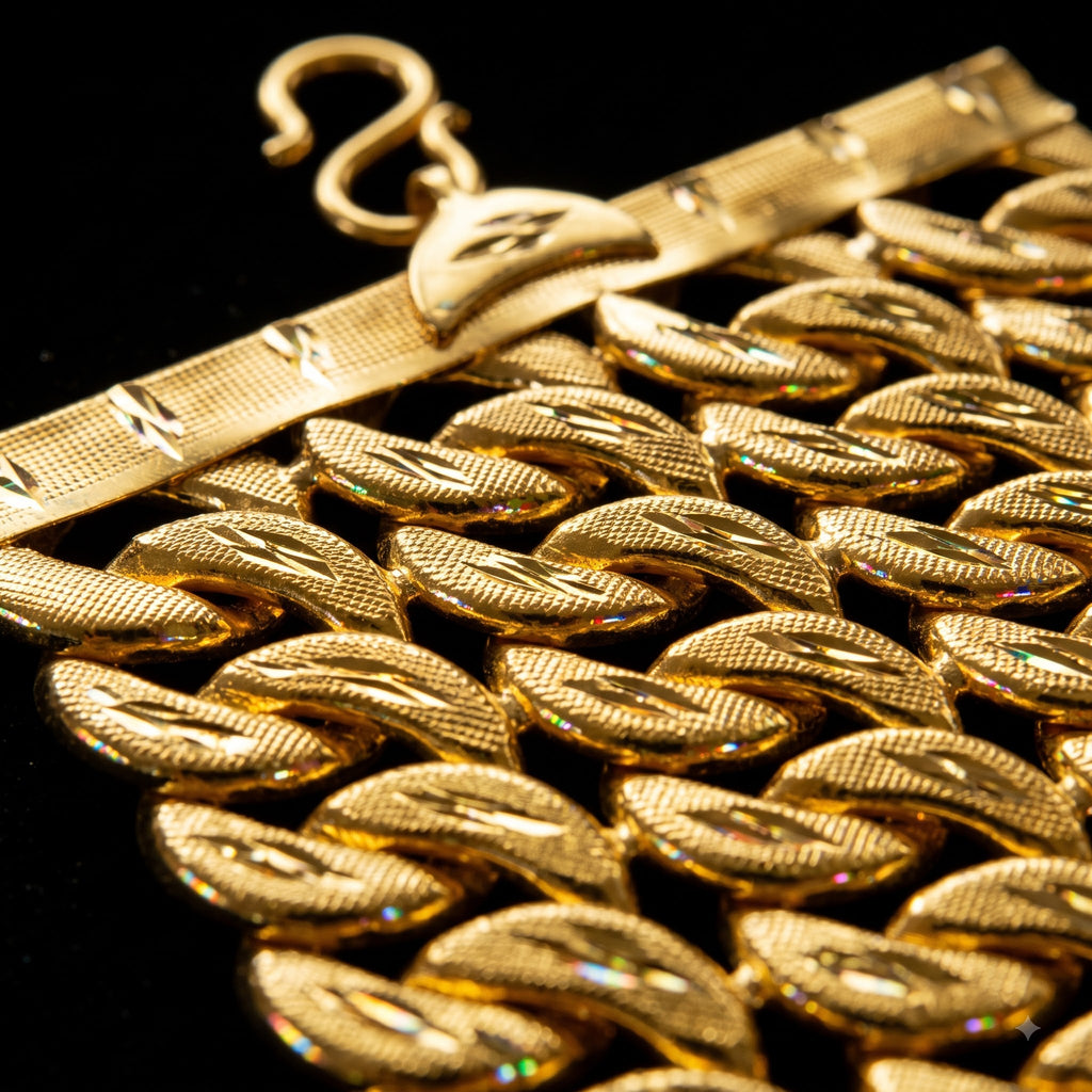 4-Line Diamond-Cut Cuban Link Chain Bracelet | Length 8.5 Inch | Width 7.7 cm | Weight 64 Gram