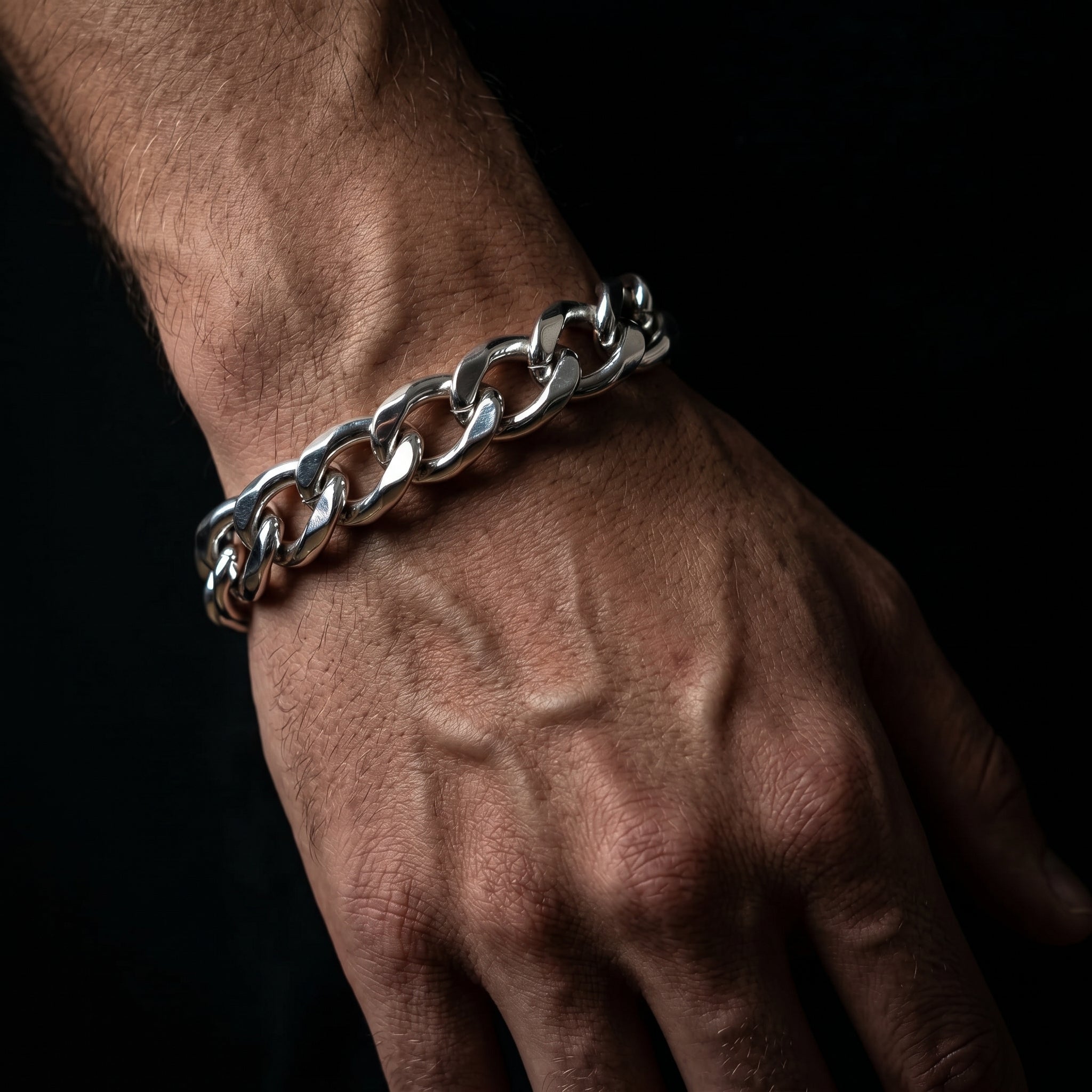 Aurev MEN Stainless Steel Silver Chain Bracelet for Men | 14mm Width | 21.5cm Length | Premium Cuban Link Design