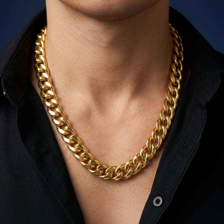 Aurev Men's Gold Plated Cuban Chain Necklace, Width 12 mm | Length 20 inch | Weight 107 gram