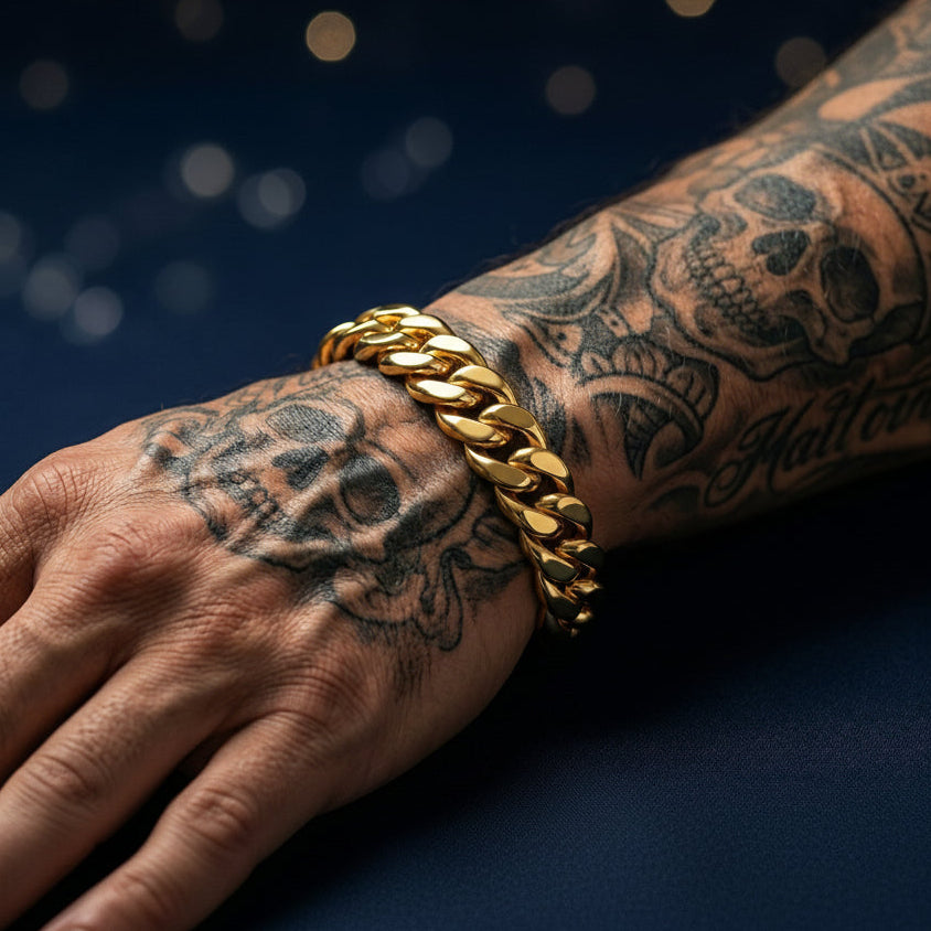 Cuban Chain Bracelet 24k Real Gold Plated, Width 10.5 mm & Length 8.5" Inches.