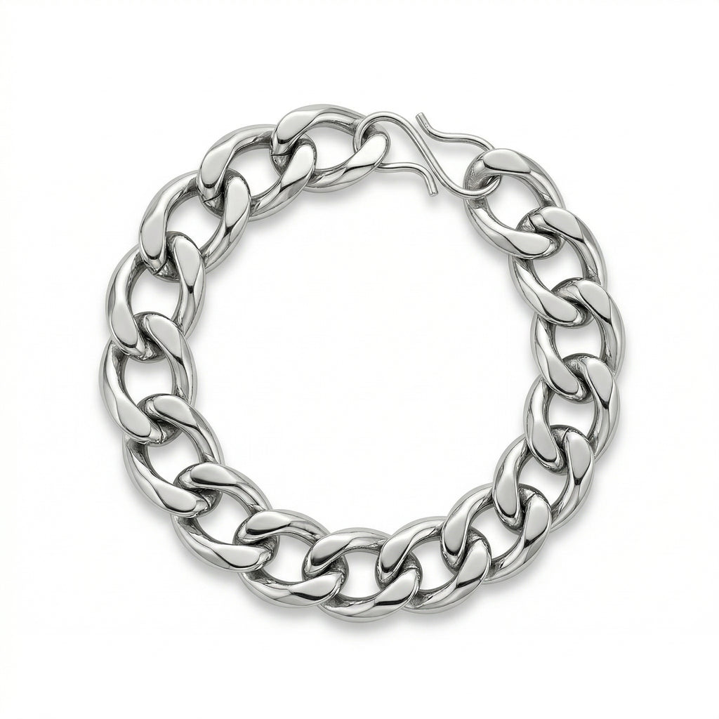 Aurev MEN Stainless Steel Silver Chain Bracelet for Men | 14mm Width | 21.5cm Length | Premium Cuban Link Design