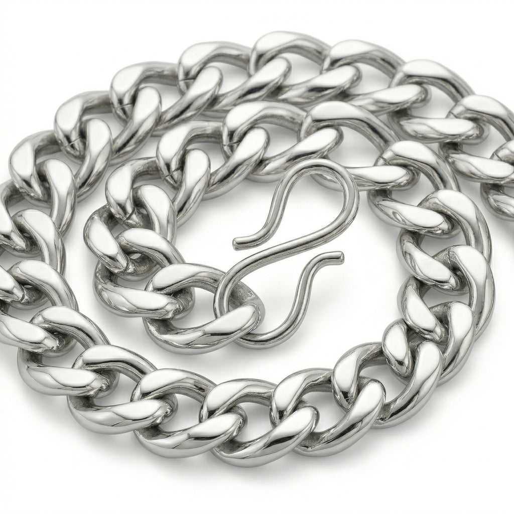 Aurev MEN Stainless Steel Silver Chain Bracelet for Men | 14mm Width | 21.5cm Length | Premium Cuban Link Design