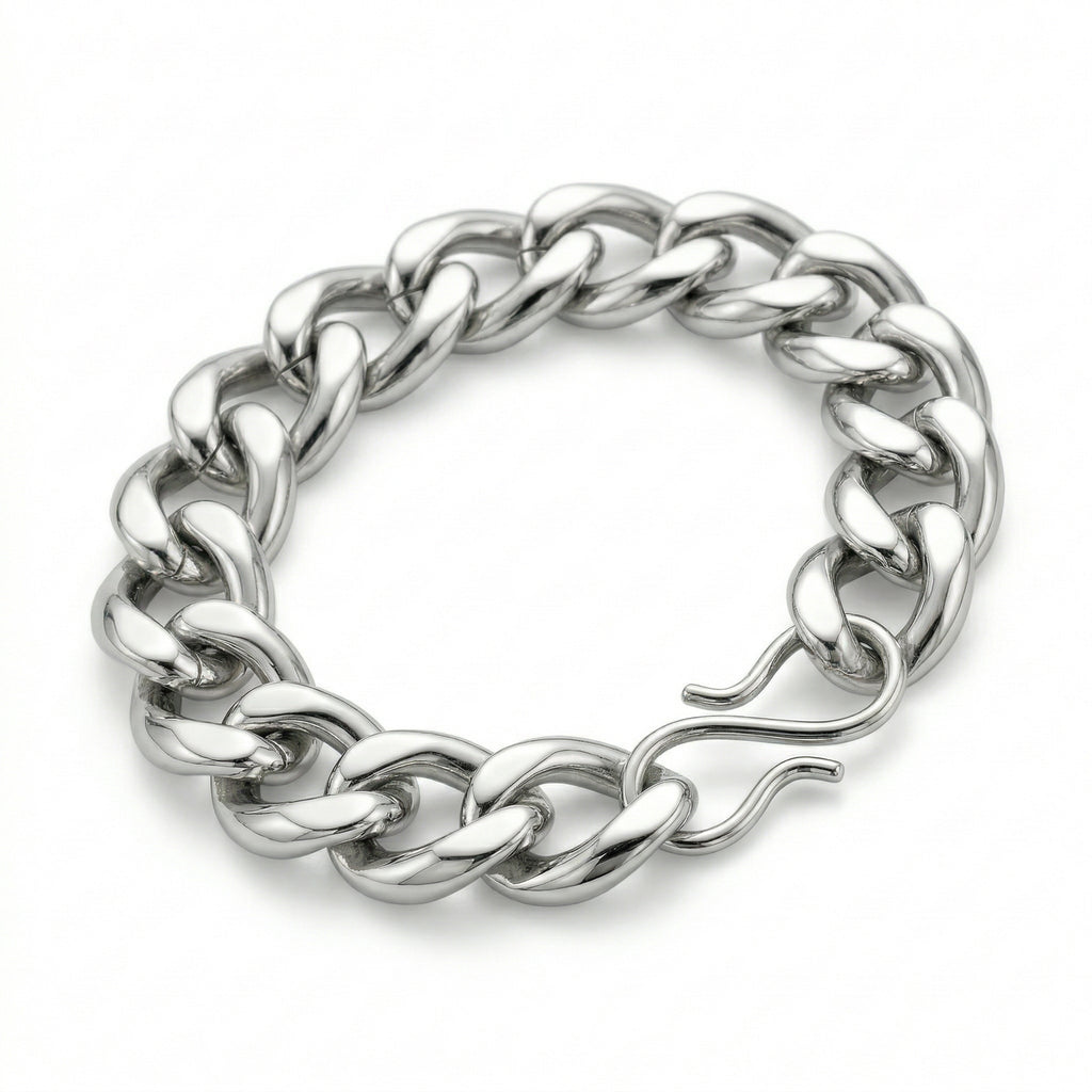 Aurev MEN Stainless Steel Silver Chain Bracelet for Men | 14mm Width | 21.5cm Length | Premium Cuban Link Design