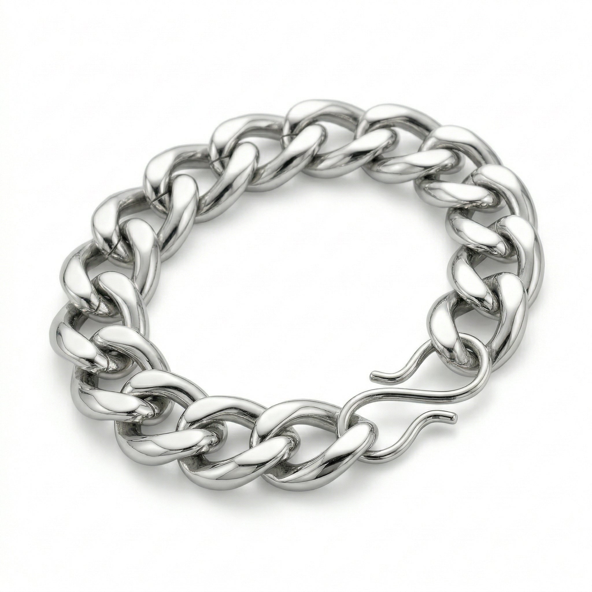 Aurev MEN Stainless Steel Silver Chain Bracelet for Men | 14mm Width | 21.5cm Length | Premium Cuban Link Design