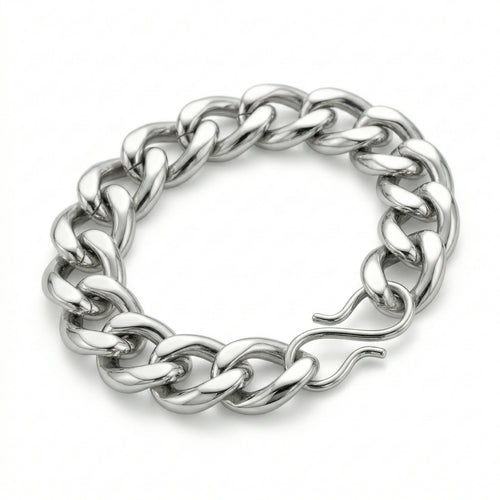 Aurev MEN Stainless Steel Silver Chain Bracelet for Men | 14mm Width | 21.5cm Length | Premium Cuban Link Design