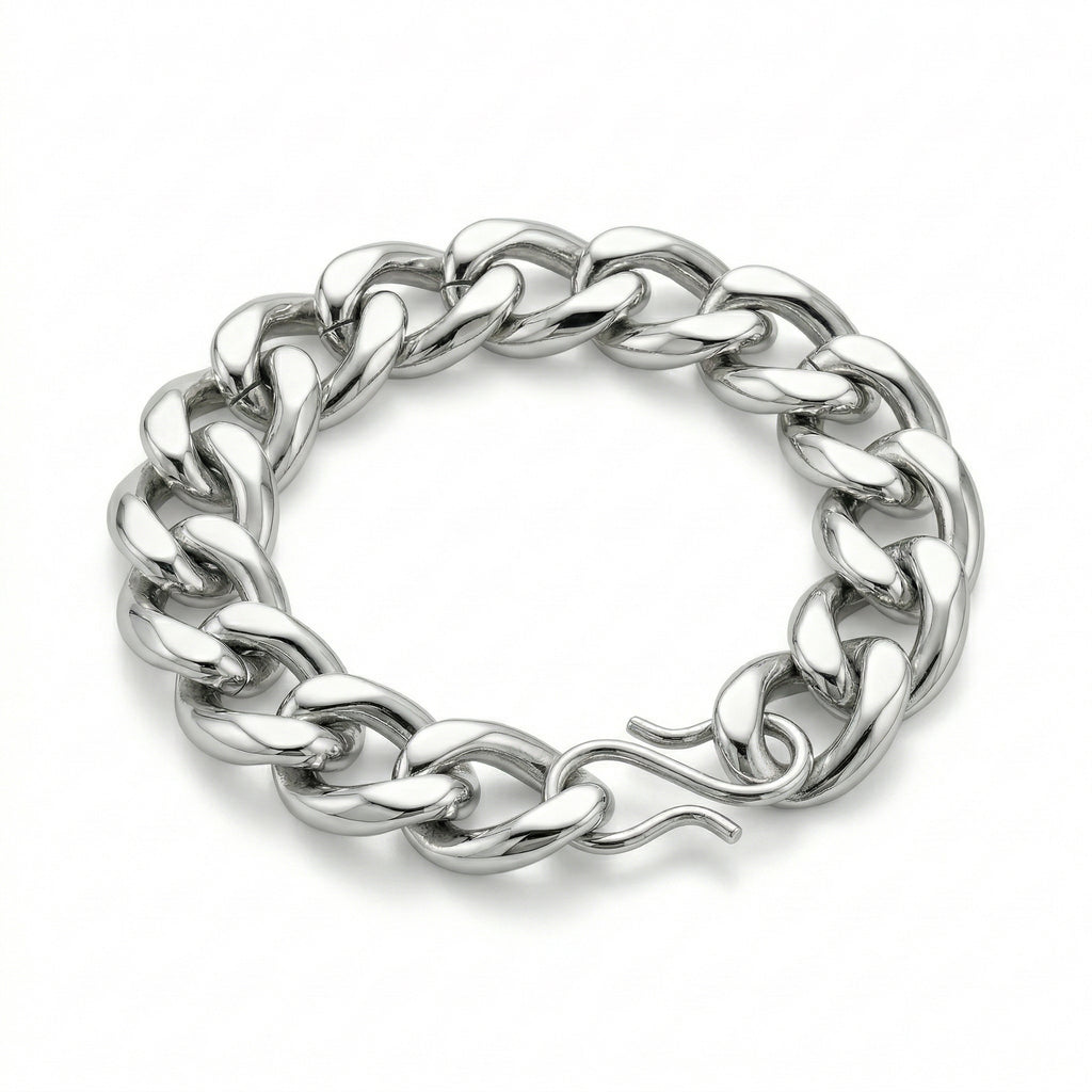 Aurev MEN Stainless Steel Silver Chain Bracelet for Men | 14mm Width | 21.5cm Length | Premium Cuban Link Design