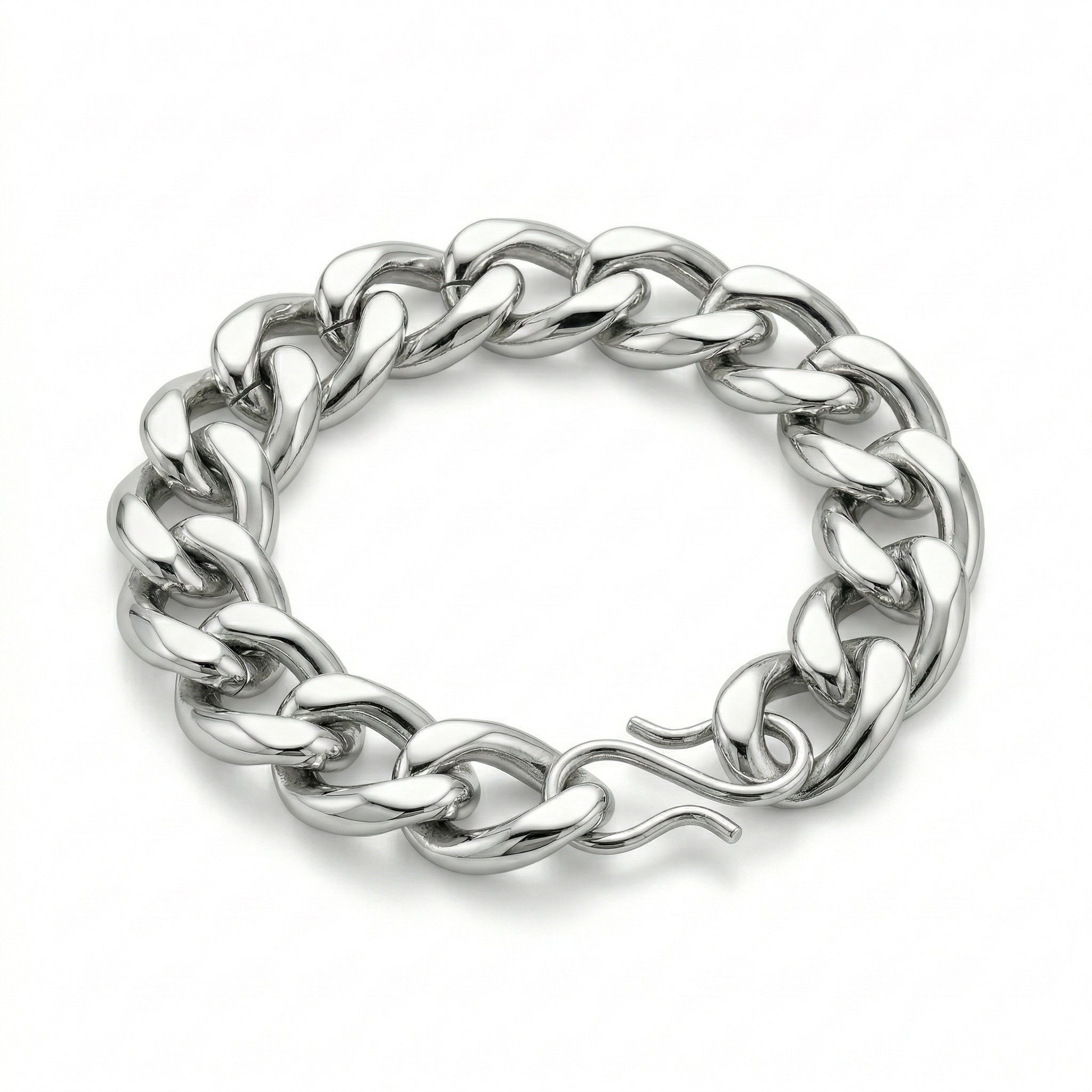 Aurev MEN Stainless Steel Silver Chain Bracelet for Men | 14mm Width | 21.5cm Length | Premium Cuban Link Design