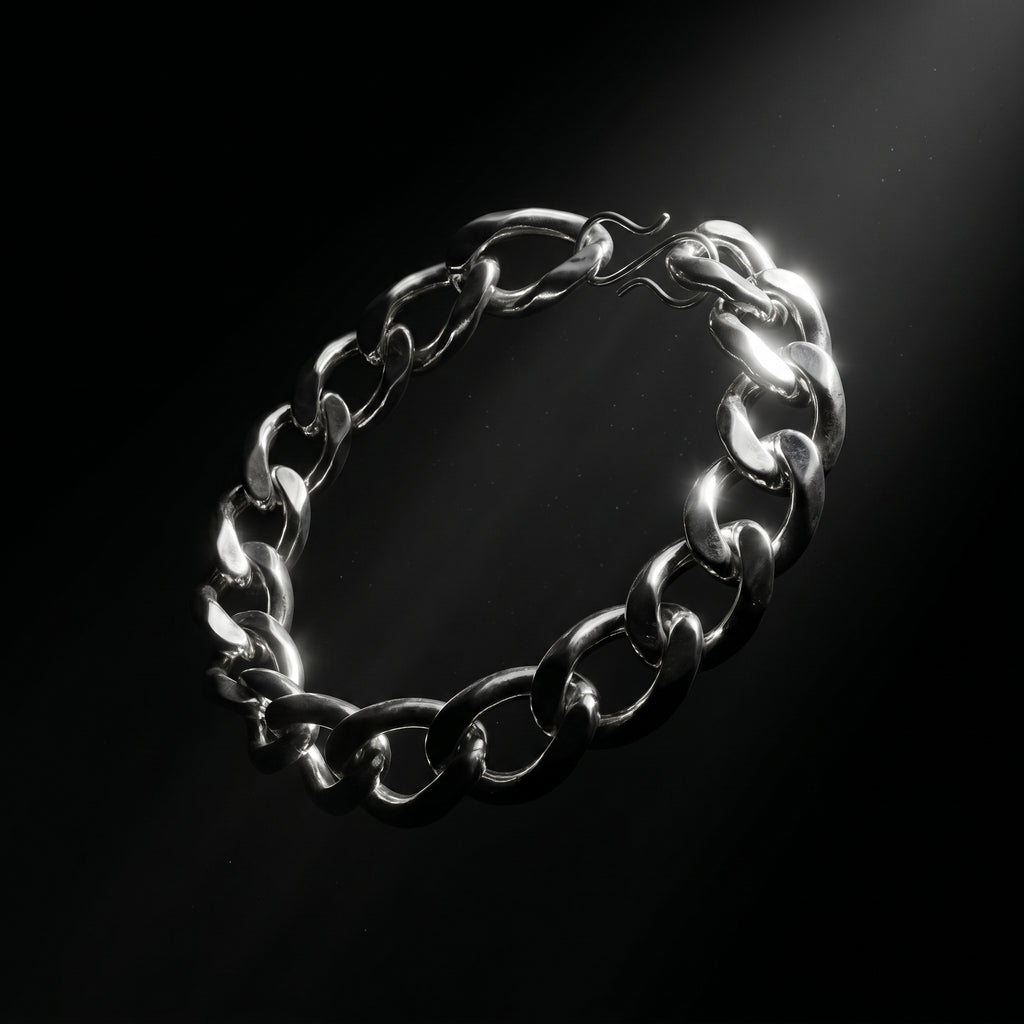 Aurev MEN Stainless Steel Silver Chain Bracelet for Men | 14mm Width | 21.5cm Length | Premium Cuban Link Design