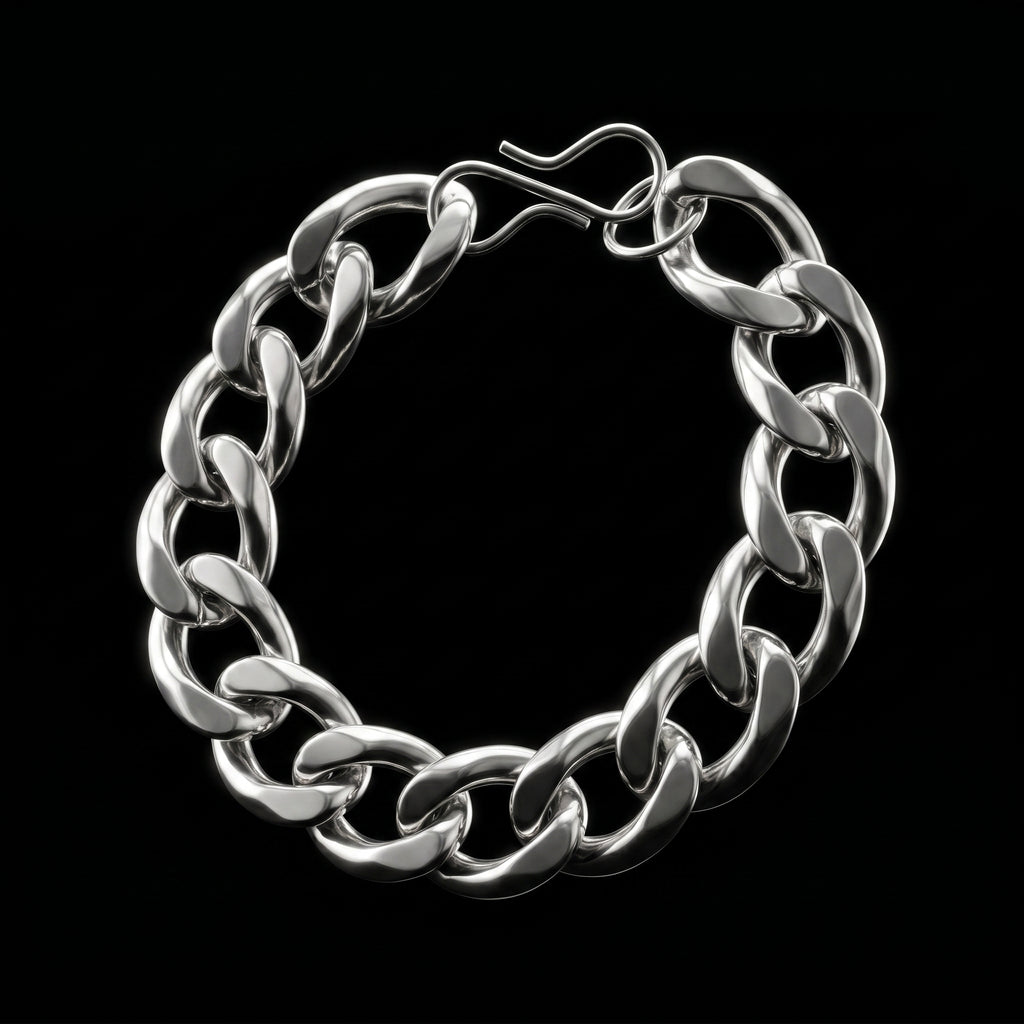 Aurev MEN Stainless Steel Silver Chain Bracelet for Men | 14mm Width | 21.5cm Length | Premium Cuban Link Design