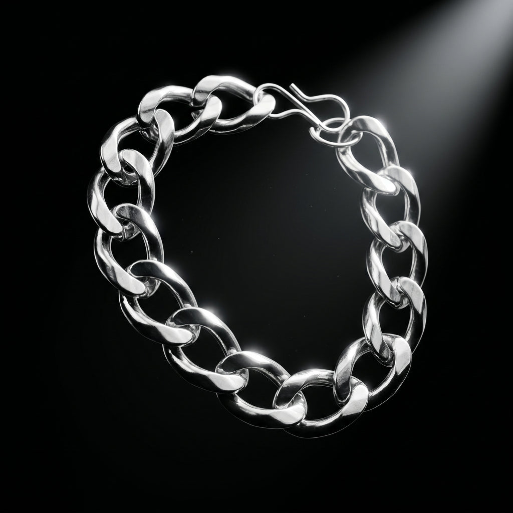 Aurev MEN Stainless Steel Silver Chain Bracelet for Men | 14mm Width | 21.5cm Length | Premium Cuban Link Design