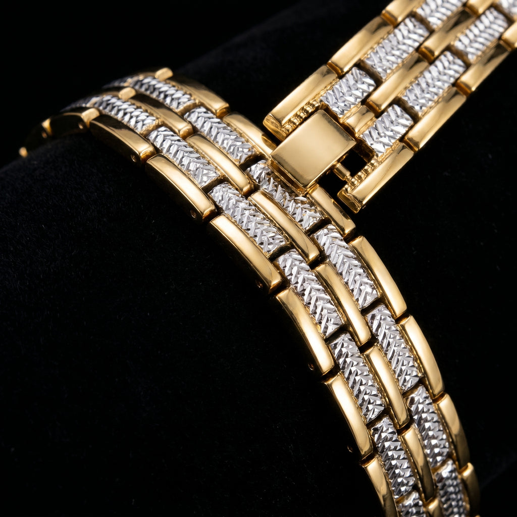 Luxury Dual-Tone Gold & Silver Link Bracelet for Men, Length 8.5 inch | Width 12 mm