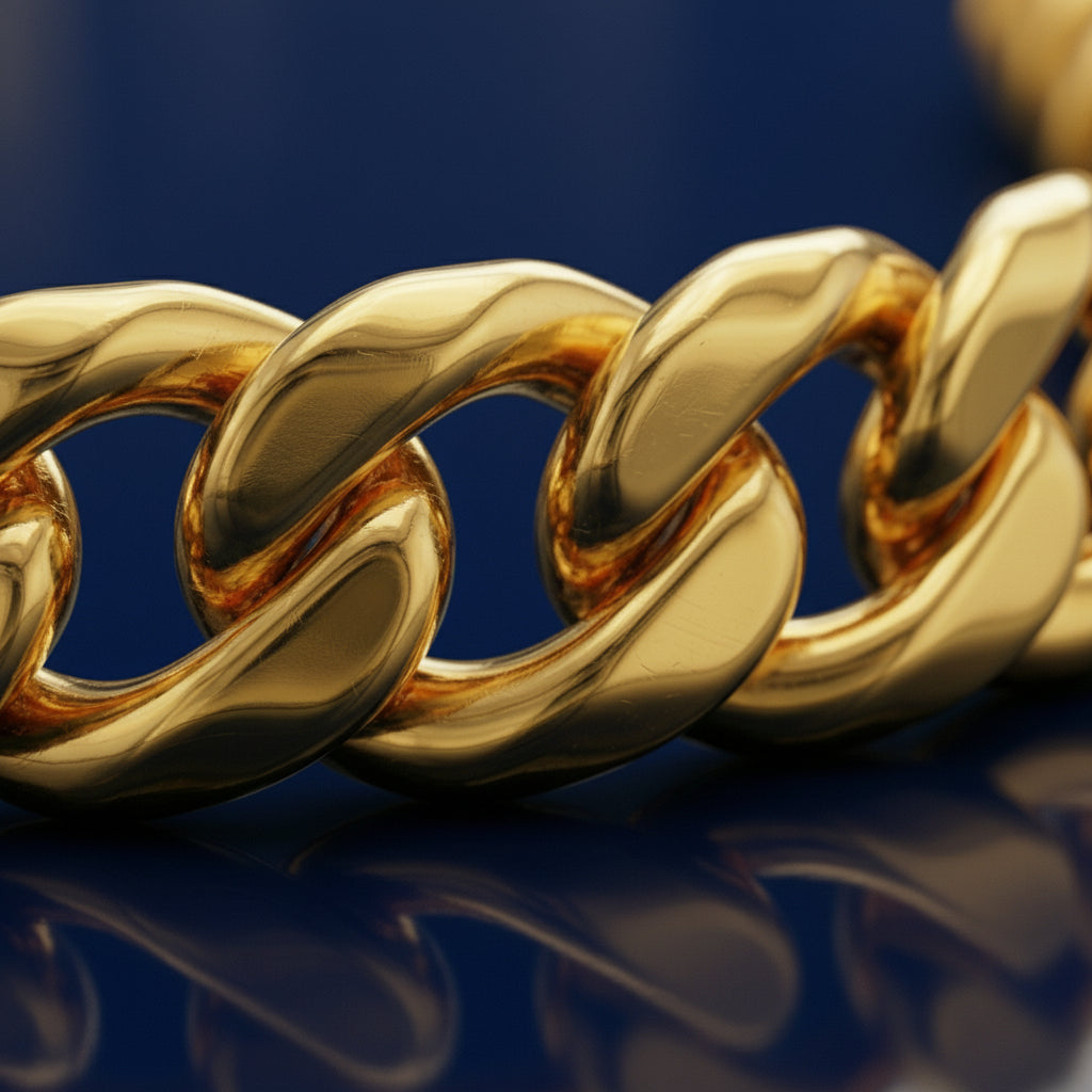 Cuban Chain Bracelet 24k Real Gold Plated, Width 10.5 mm & Length 8.5" Inches.