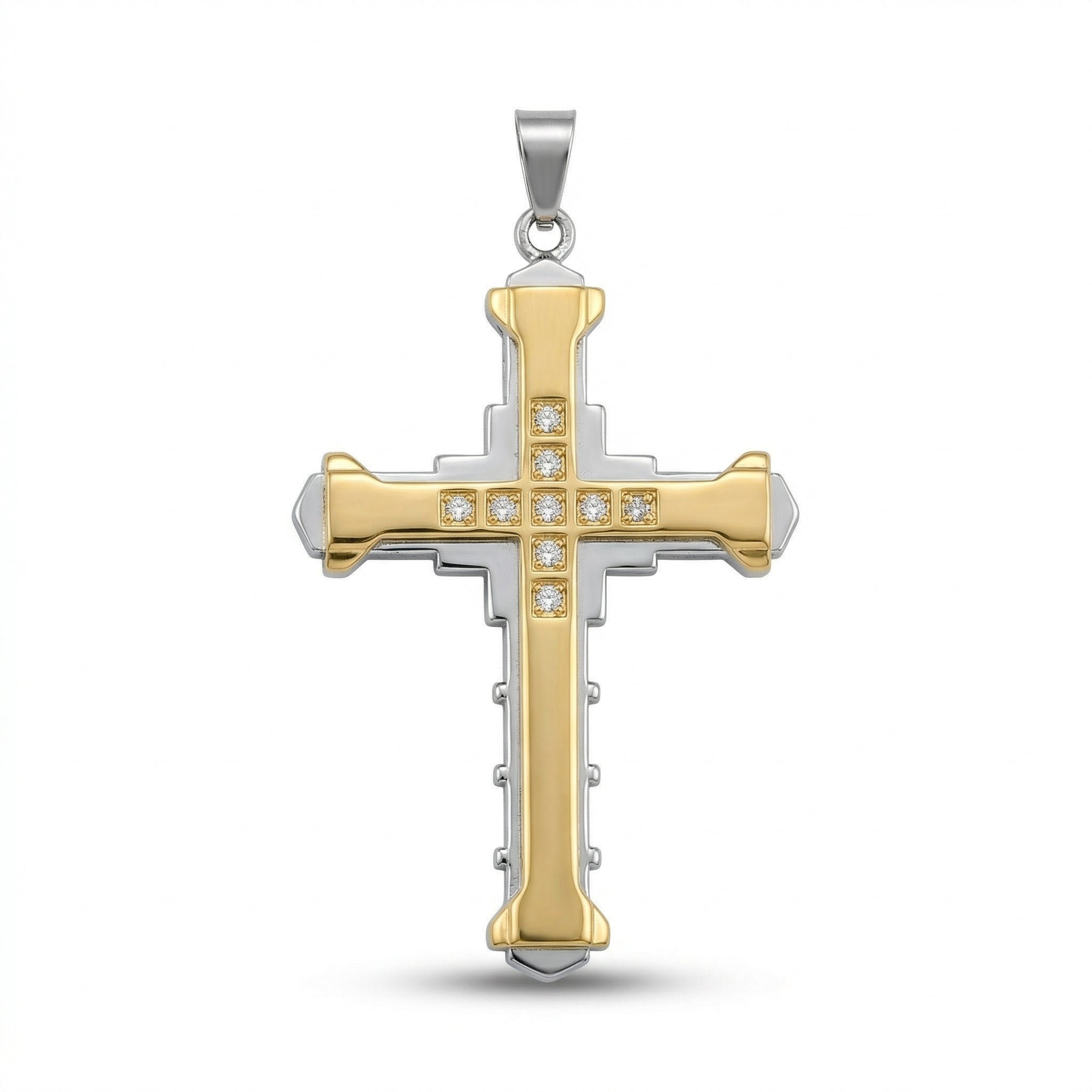 Men’s Cross Pendant Necklace with Chain | Two Tone Gold & Silver Stainless Steel Christian Cross Pendant | Stone Studded Religious Necklace for Men & Boys