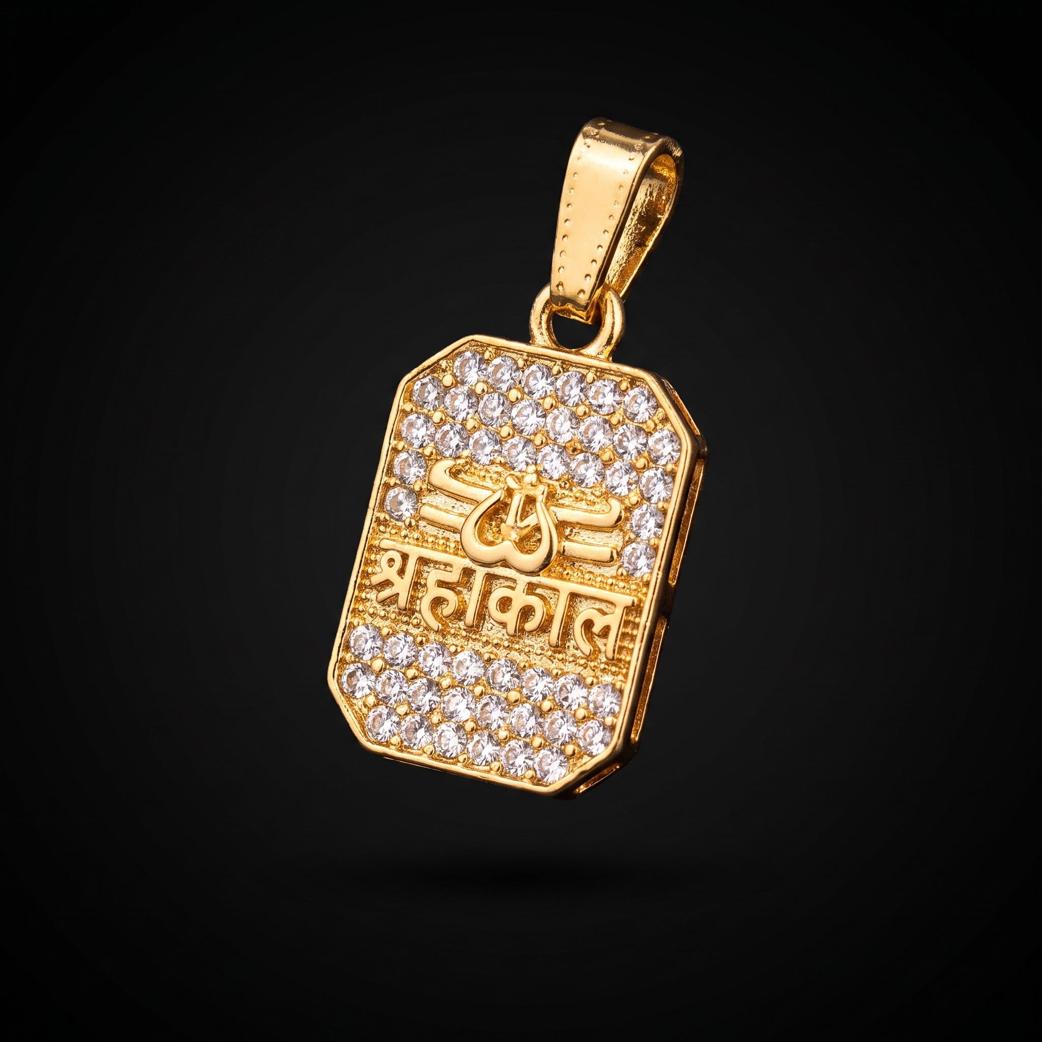 AUREV MEN Mahakal Gold-Plated Pendant with Premium Chain | Religious Trishul Design | Cubic Zirconia Studded | Stainless Steel
