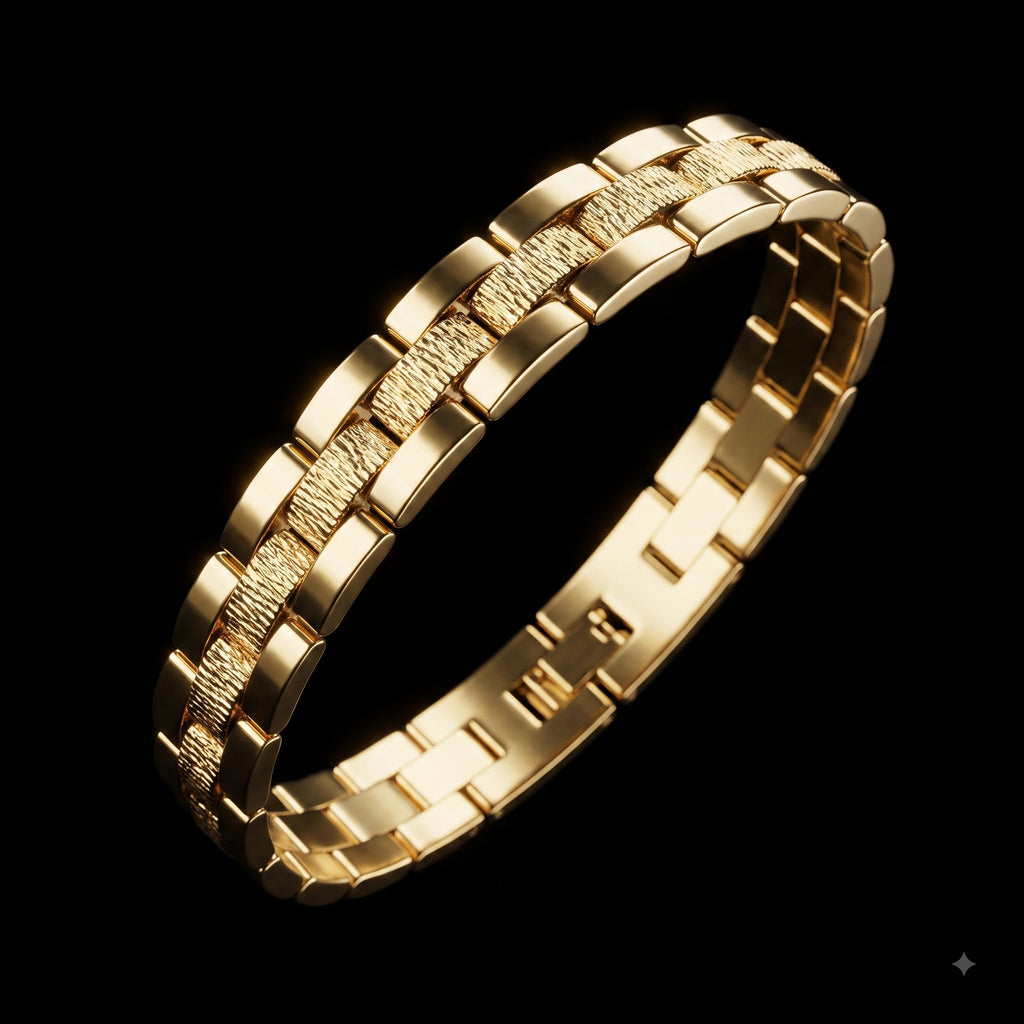 Double Layer Textured Link Bracelet | Length 8.3 inch | Width 12 mm