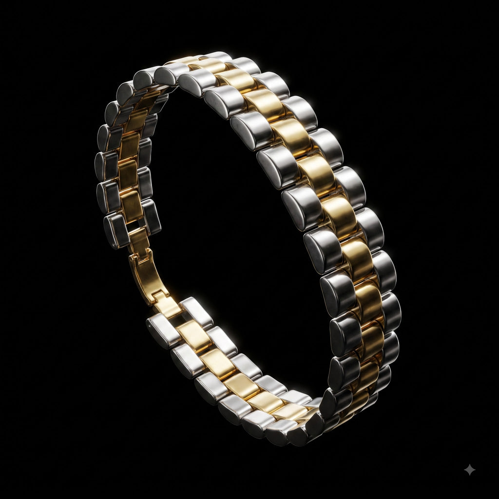 Gold & Silver Capsule Link Bracelet | Length 8.3 inch | Width 12 mm