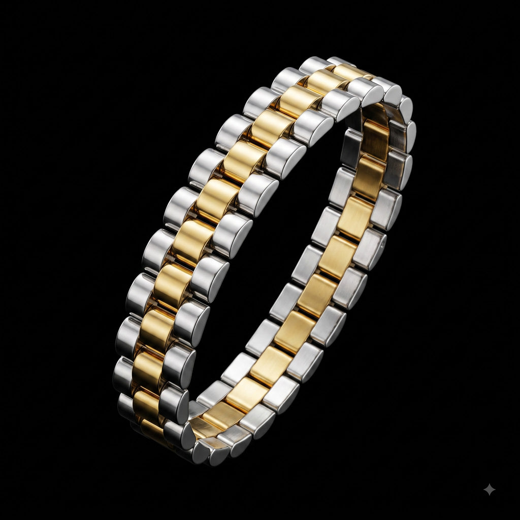 Gold & Silver Capsule Link Bracelet | Length 8.3 inch | Width 12 mm