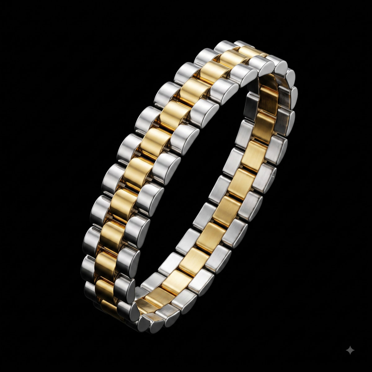 Gold & Silver Capsule Link Bracelet | Length 8.3 inch | Width 12 mm