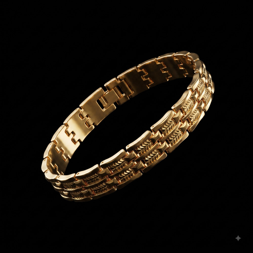 Triple-Layer Gold-Tone Link Bracelet for Men | Length 8.8 inches | Width 14 mm | Weight 45 gram