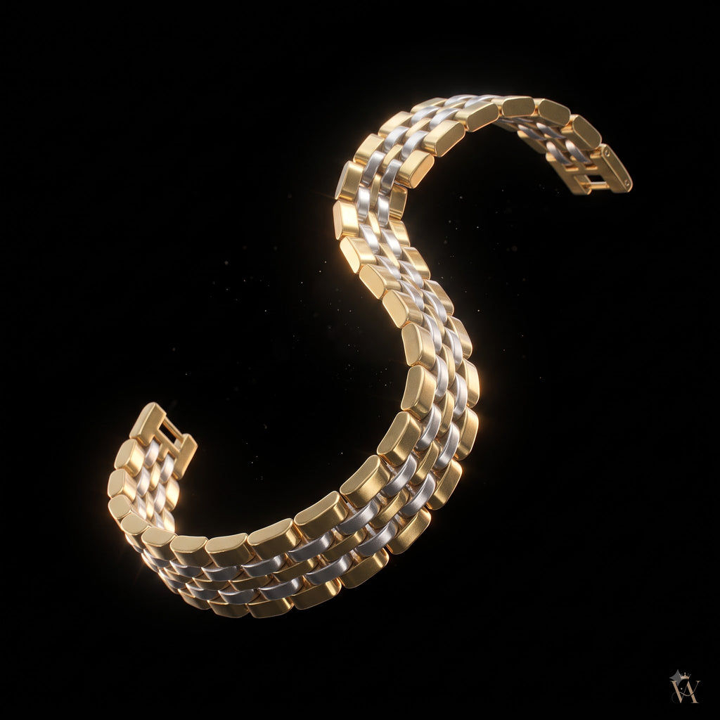 Two-Tone Gold & Silver Link Bracelet for Men | Length 8.5 Inch | Width 12mm | Weight 43 Gram