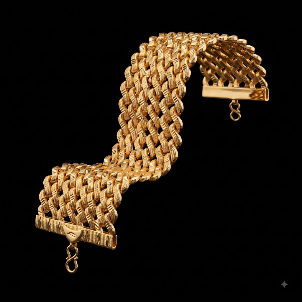 Royal Gold-Plated Wide Mesh Link Cuff Bracelet | Length 8 Inch | Width 6.8 cm | Weight 54 Gram