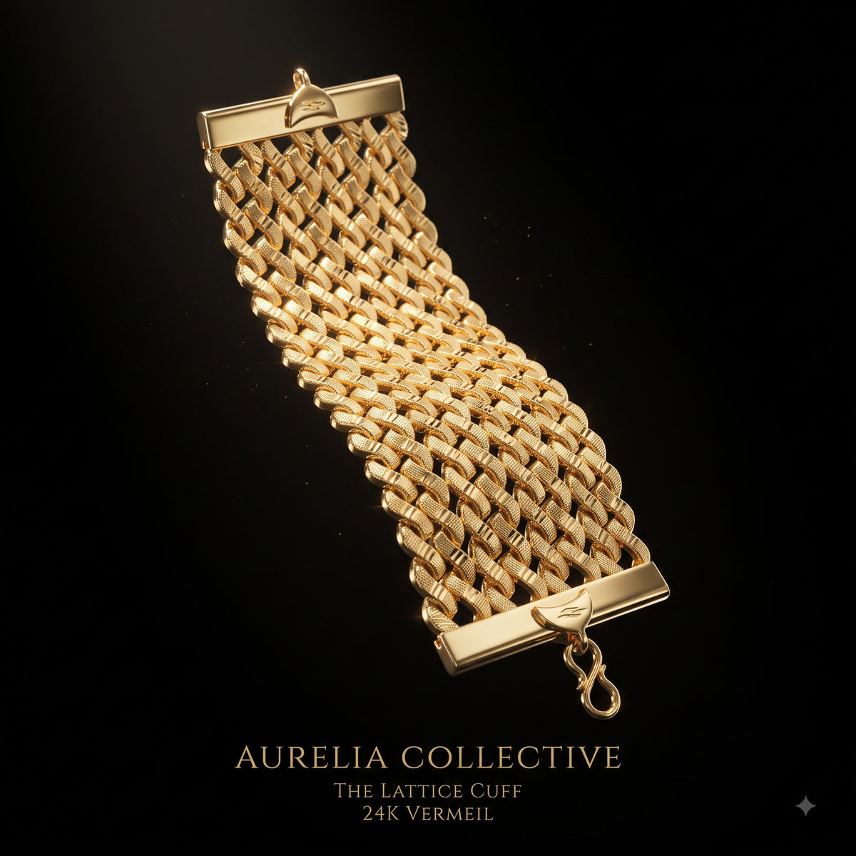 Royal Gold-Plated Wide Mesh Link Cuff Bracelet | Length 8 Inch | Width 6.8 cm | Weight 54 Gram