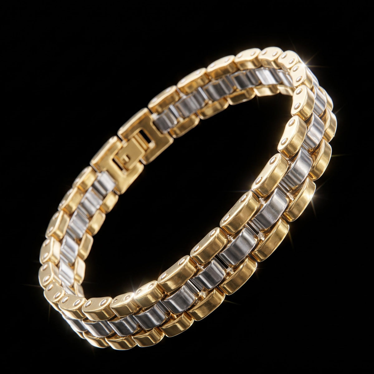 2 row Gold & a Silver Capsule Link Bracelet | Length 8.3 inch | Width 12 mm