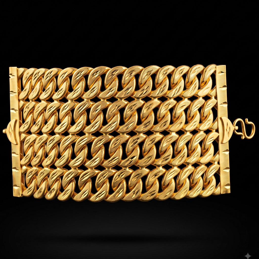 4-Line Diamond-Cut Cuban Link Chain Bracelet | Length 8.5 Inch | Width 7.7 cm | Weight 64 Gram