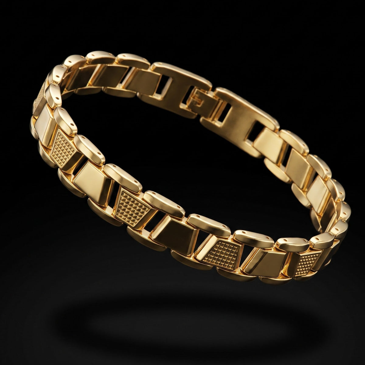 Geometric Textured Link Bracelet | Length 8.3 inch | Width 12 mm