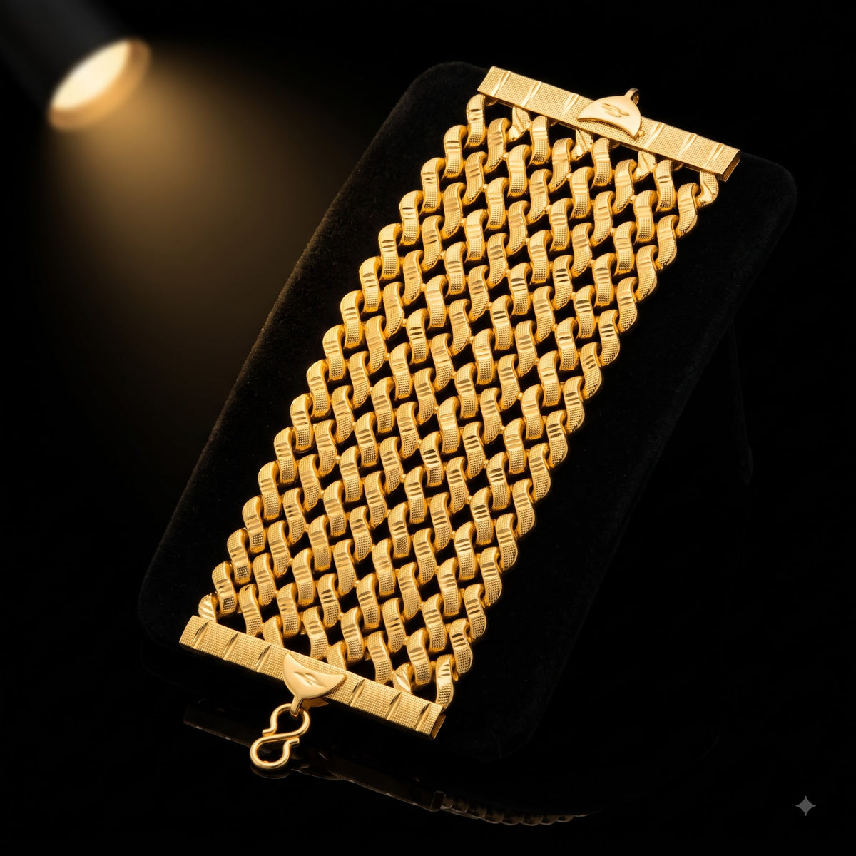 Royal Gold-Plated Wide Mesh Link Cuff Bracelet | Length 8 Inch | Width 6.8 cm | Weight 54 Gram