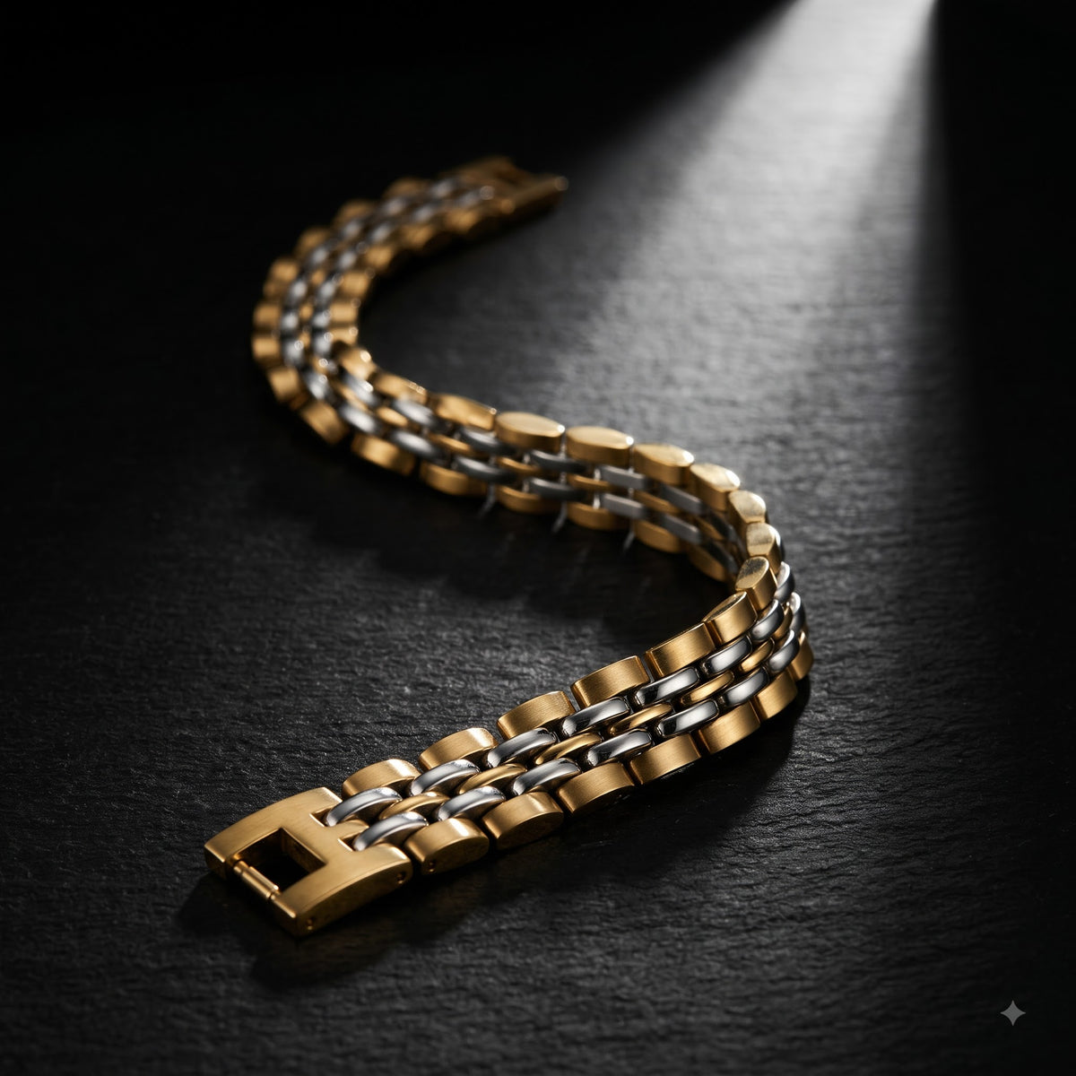 Two-Tone Gold & Silver Link Bracelet for Men | Length 8.5 Inch | Width 12mm | Weight 43 Gram