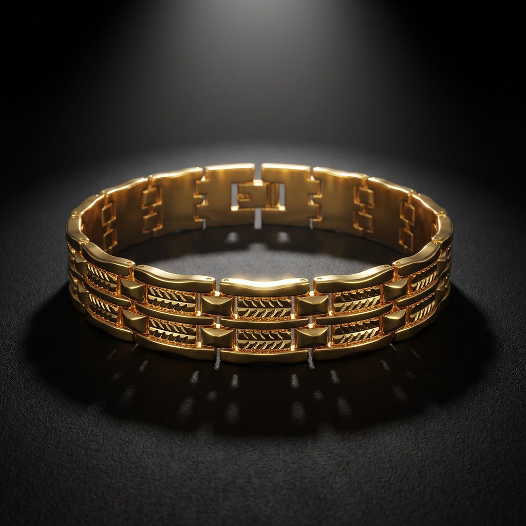 Triple-Layer Gold-Tone Link Bracelet for Men | Length 8.8 inches | Width 14 mm | Weight 45 gram