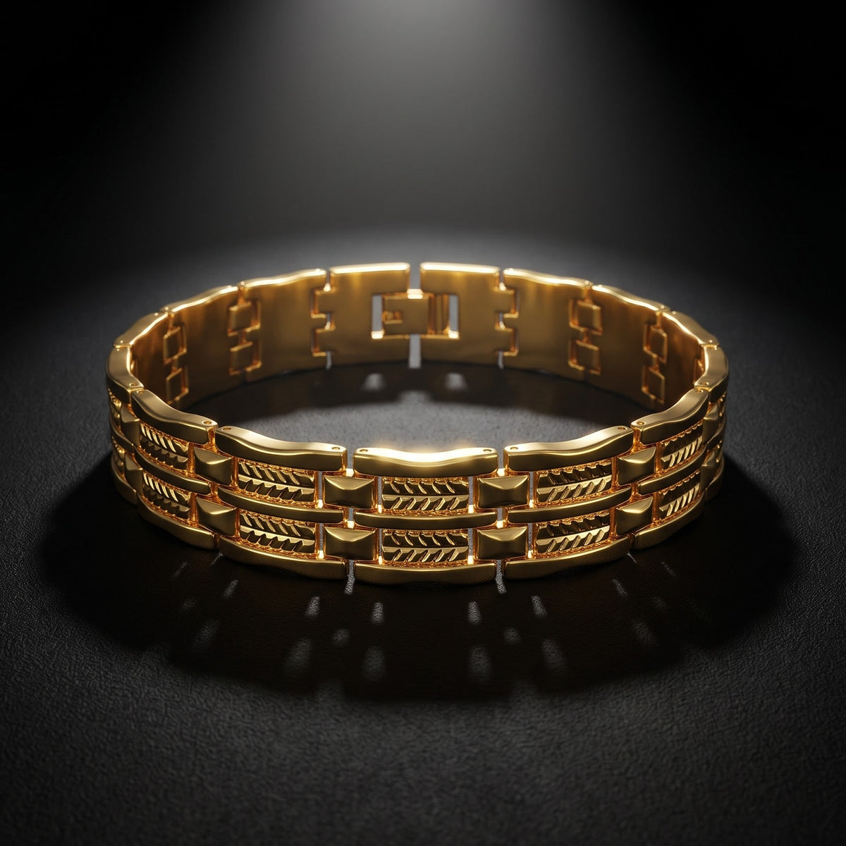 Triple-Layer Gold-Tone Link Bracelet for Men | Length 8.8 inches | Width 14 mm | Weight 45 gram