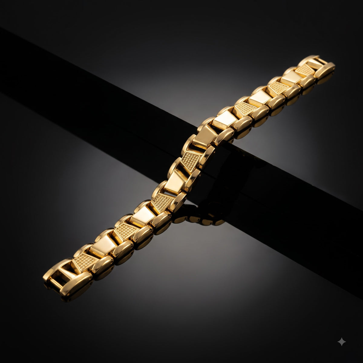 Geometric Textured Link Bracelet | Length 8.3 inch | Width 12 mm
