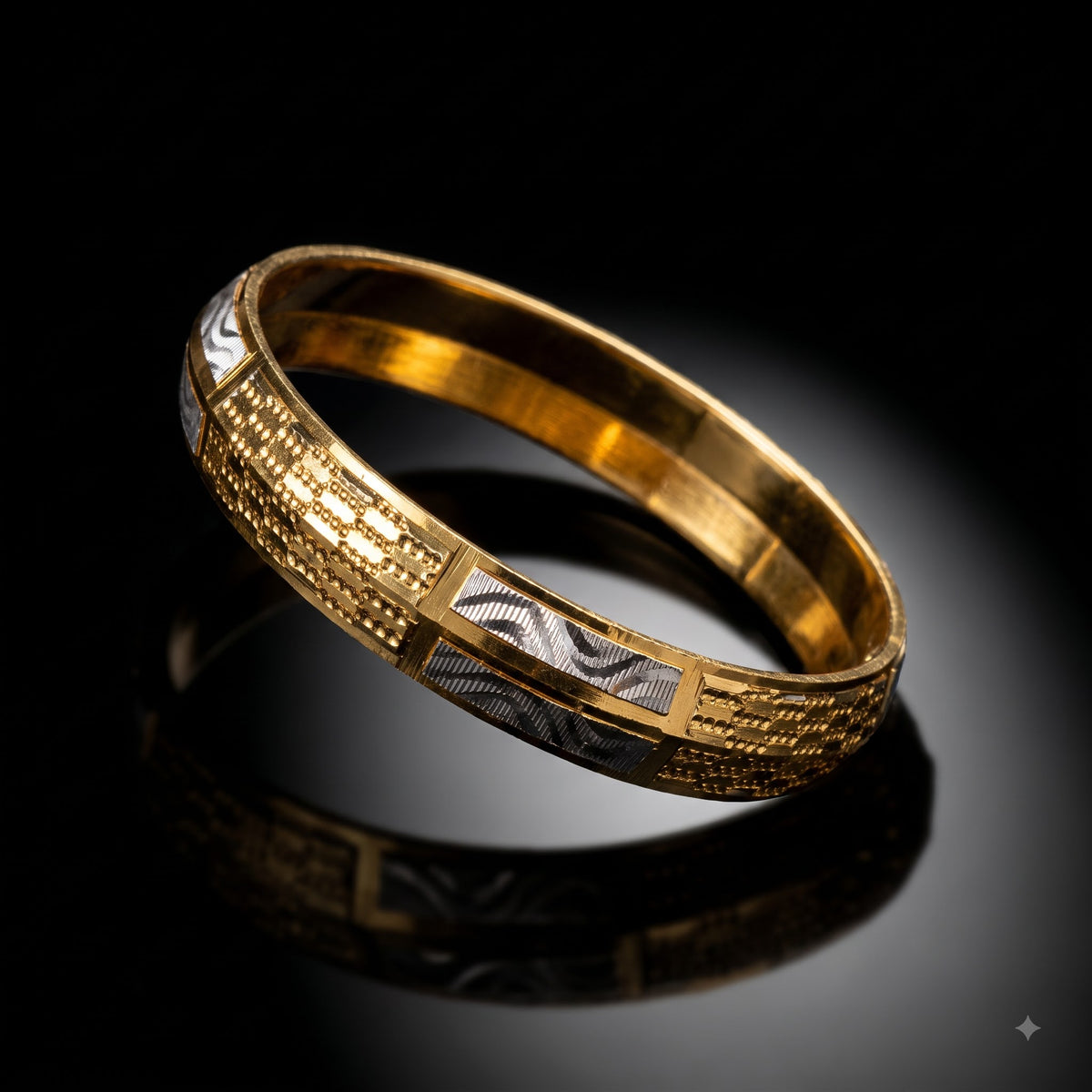 Gold & Silver-Tone Geometric Wave Pattern Kada
