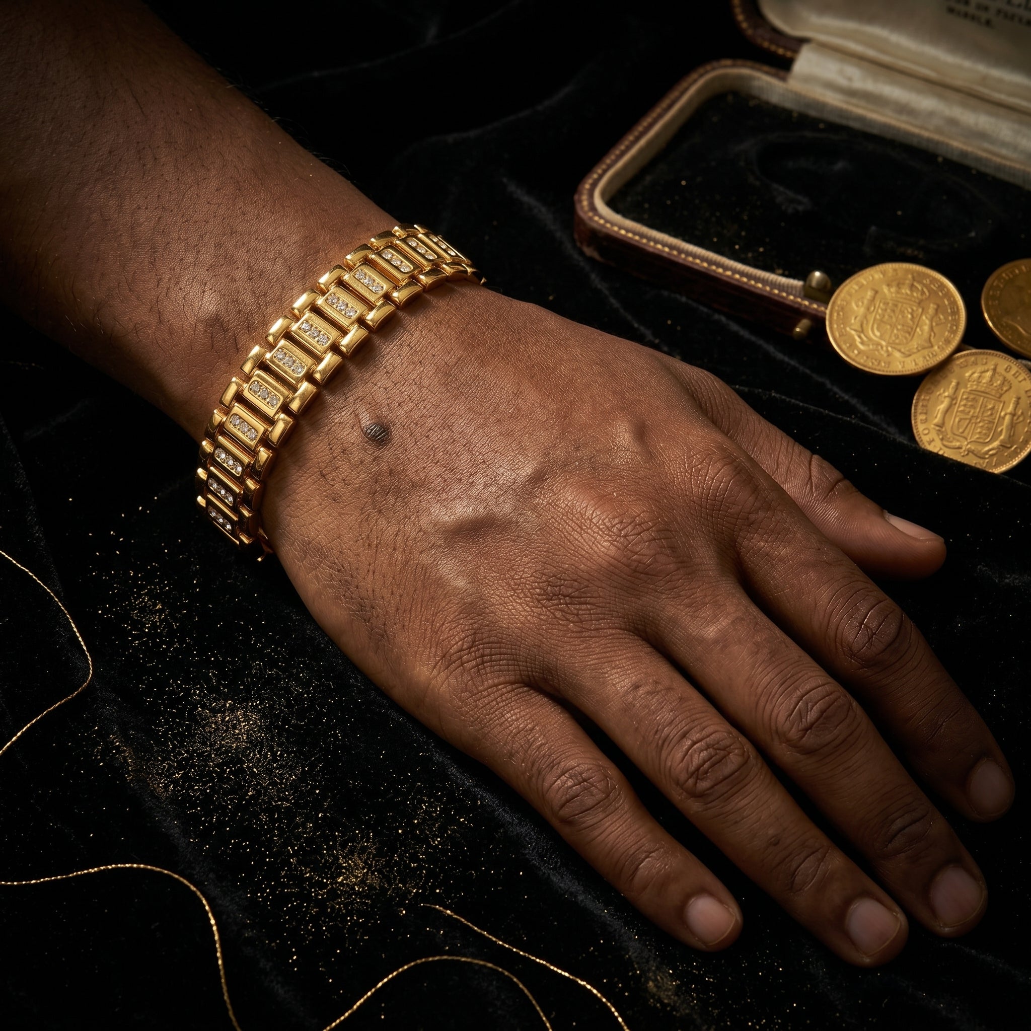 AUREV MEN Luxury Gold-Tone Crystal Link Bracelet for Men | Length 8 inch and Width 12 mm