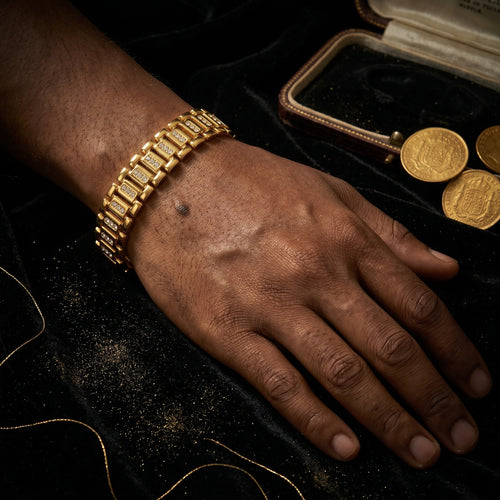 AUREV MEN Luxury Gold-Tone Crystal Link Bracelet for Men | Length 8 inch and Width 12 mm
