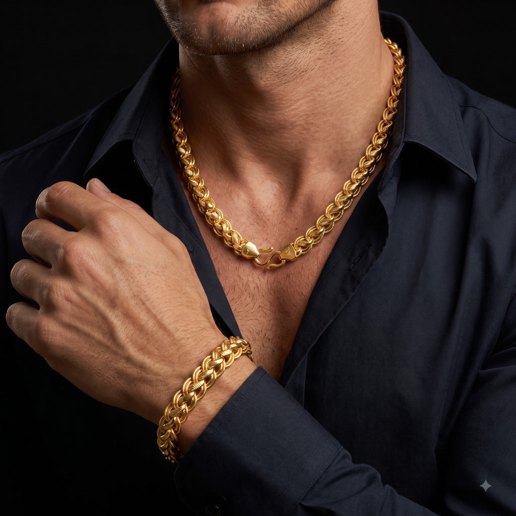 Double Link Pattern Necklace and Barcelet for men
