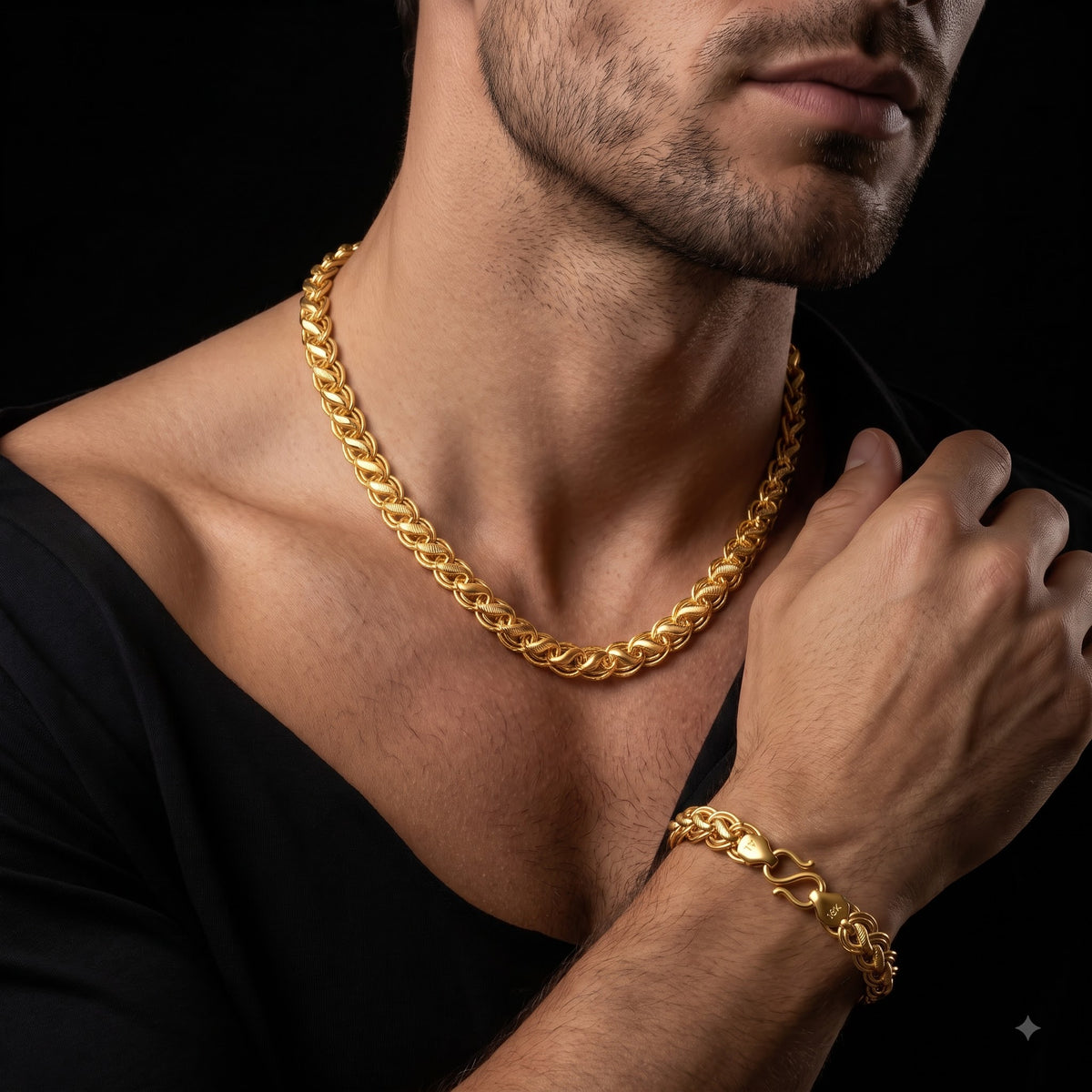 Double Link Pattern Necklace and Barcelet for men