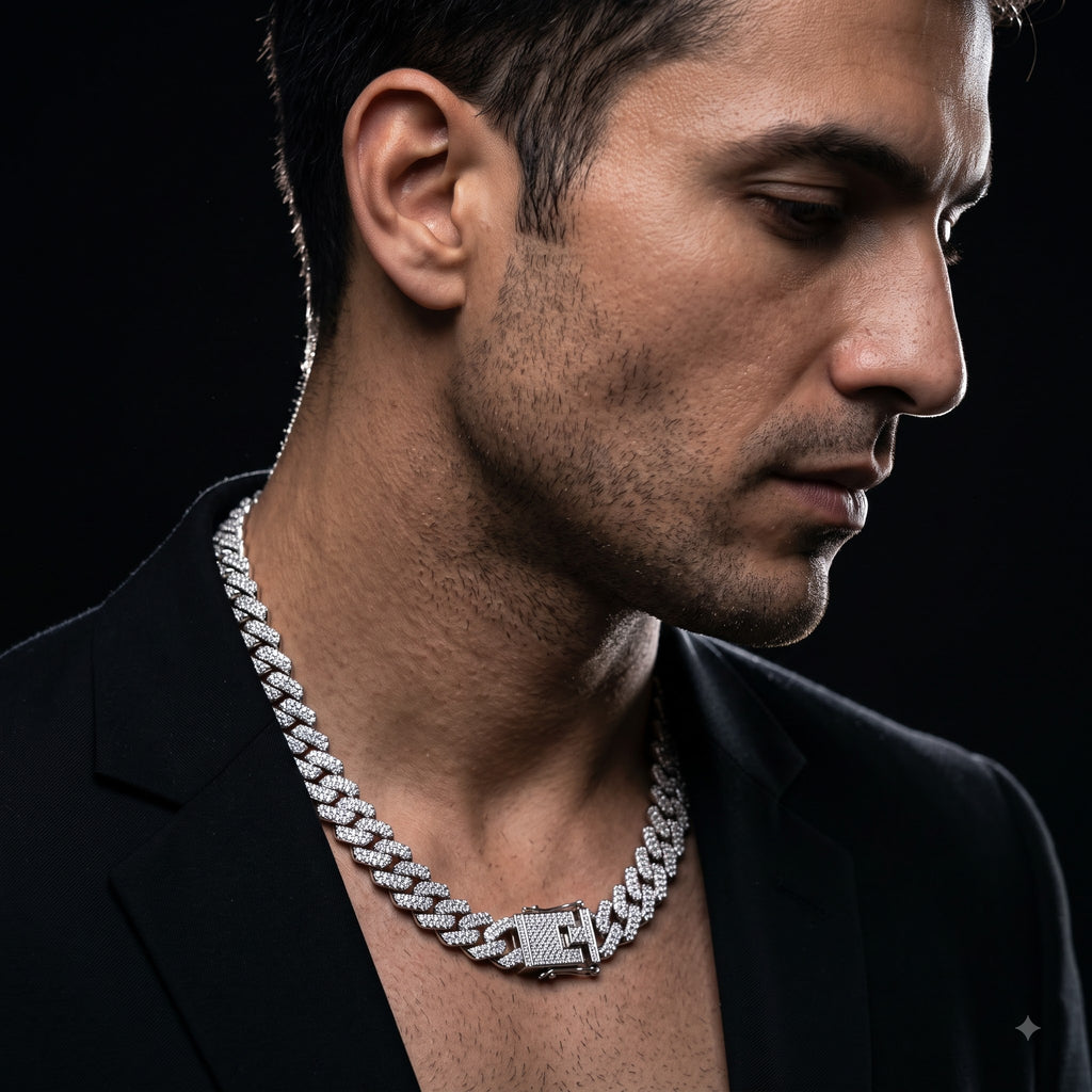 Iced Stone-Studded  Cuban Link Chain for Men | Length 19.6 Inch | Width 13 mm | Weight 73 Gram
