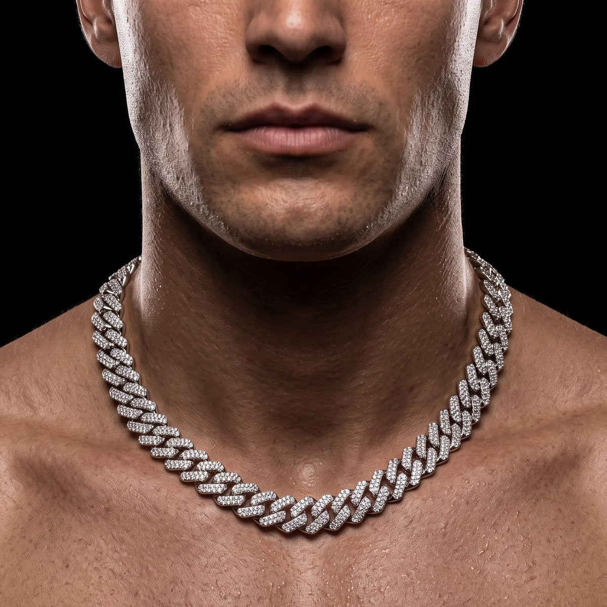 Iced Stone-Studded  Cuban Link Chain for Men | Length 19.6 Inch | Width 13 mm | Weight 73 Gram