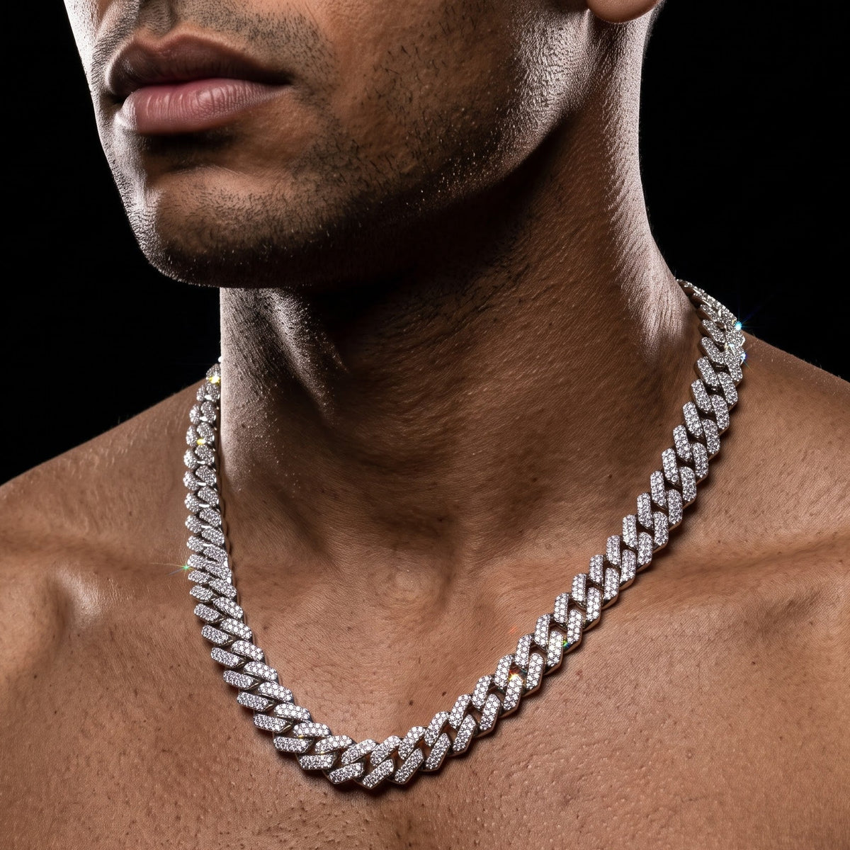 Iced Stone-Studded  Cuban Link Chain for Men | Length 19.6 Inch | Width 13 mm | Weight 73 Gram
