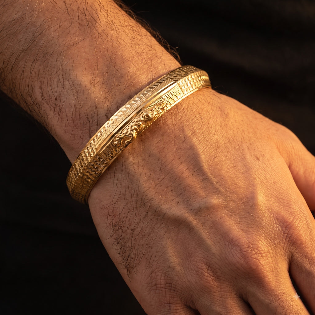 Jaguar Royal Texture Gold tone Kada  | IGB Coating on a Brass base looks 24k Gold