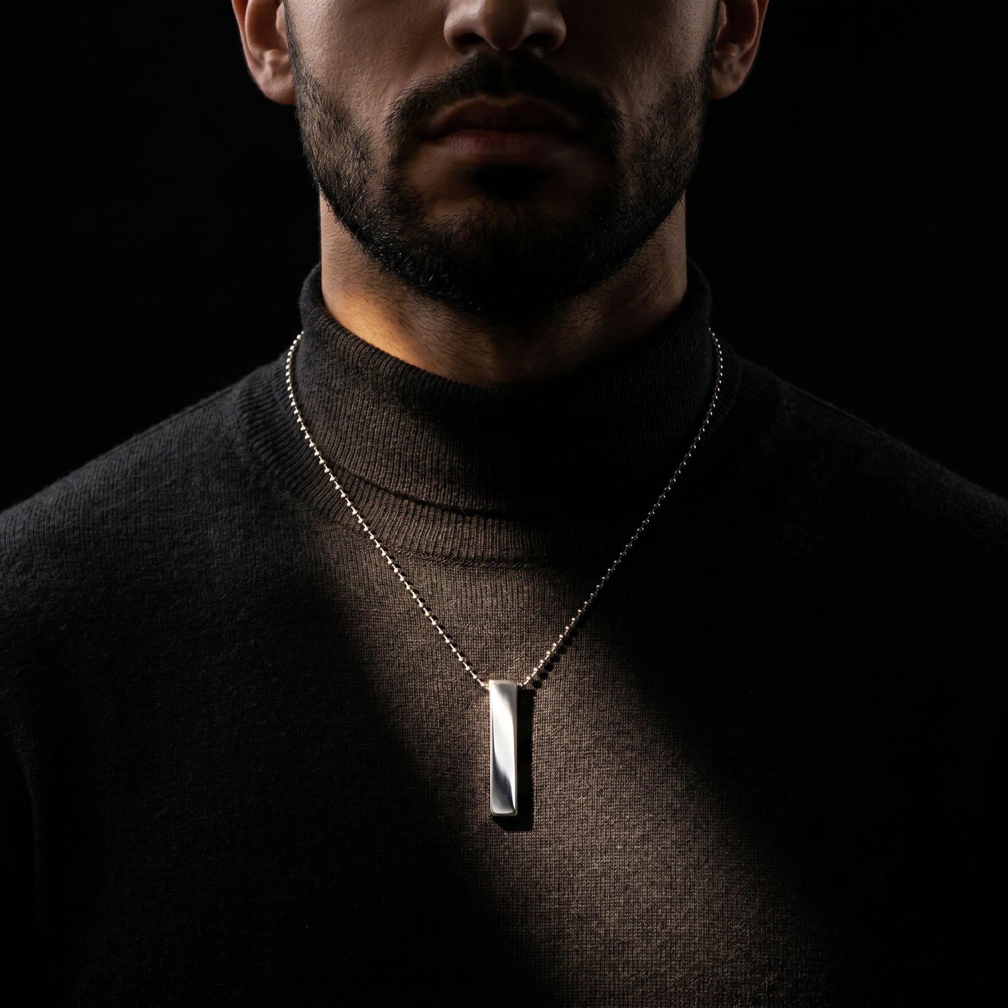 Men’s Silver Bar Pendant Necklace | Minimalist Rectangular Design | Stainless Steel Chain | Premium Polished Finish | Daily Wear Fashion Jewelry