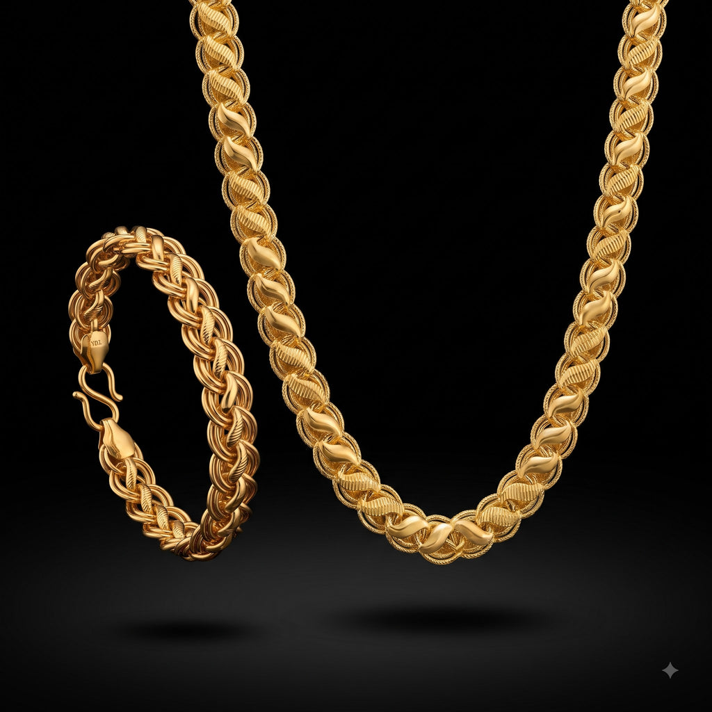 Double Link Pattern Necklace and Barcelet for men