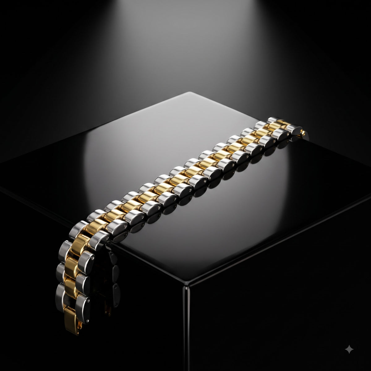 Gold & Silver Capsule Link Bracelet | Length 8.3 inch | Width 12 mm