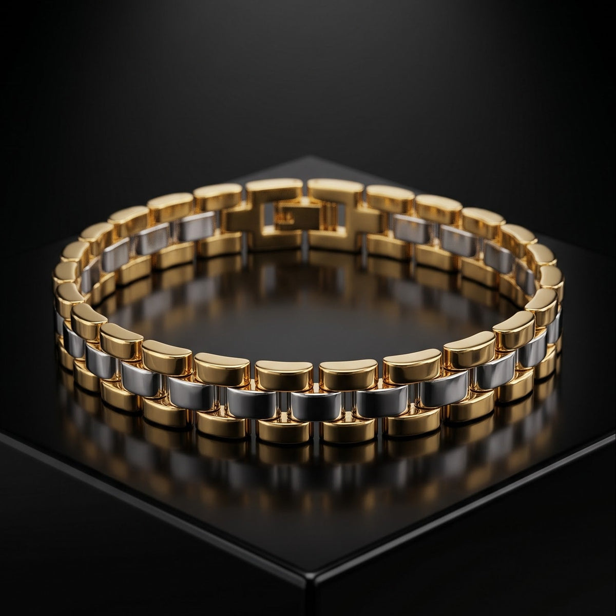 2 row Gold & a Silver Capsule Link Bracelet | Length 8.3 inch | Width 12 mm