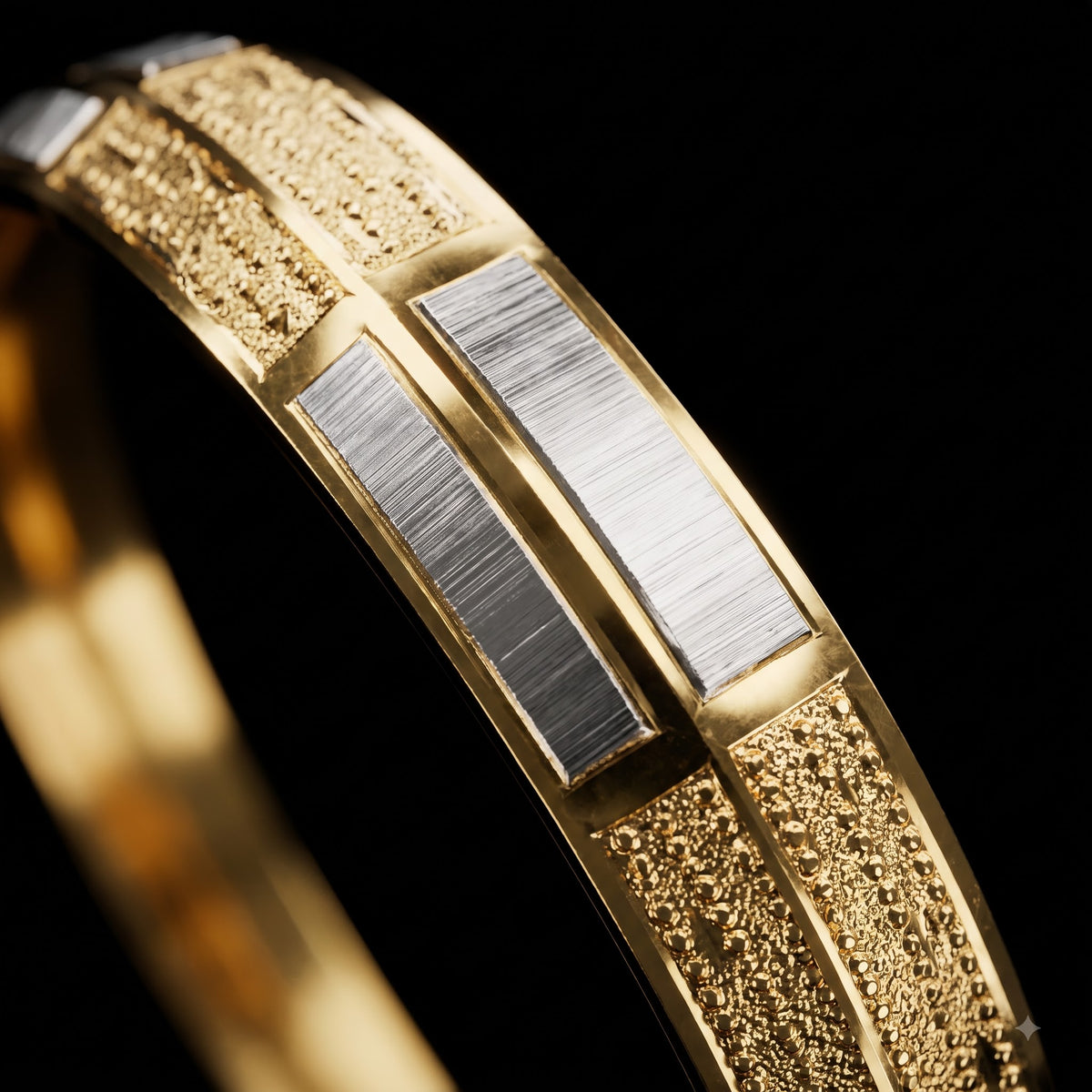 Gold & Silver-Tone Geometric Wave Pattern Kada