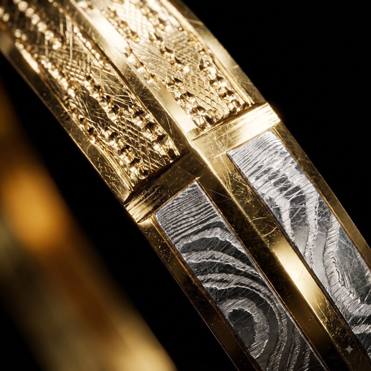 Gold & Silver-Tone Geometric Wave Pattern Kada